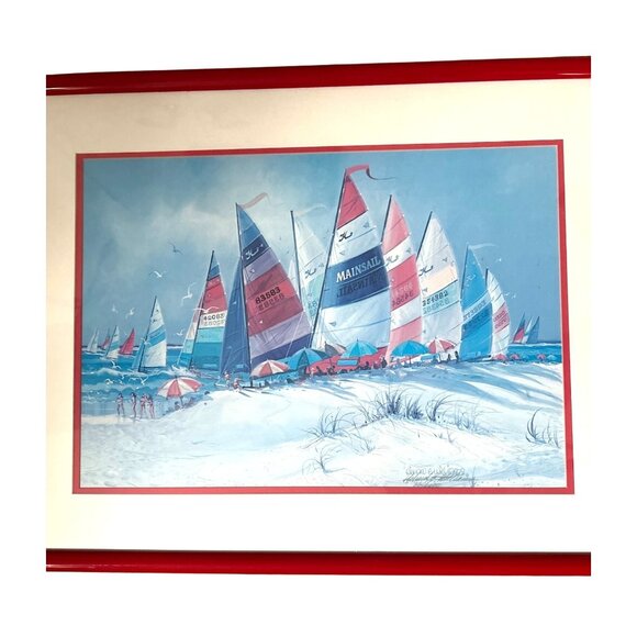 Richard E. Williams Retro 90's Red Framed Beach Boats Artist Signed Lithograph - Picture 13 of 16